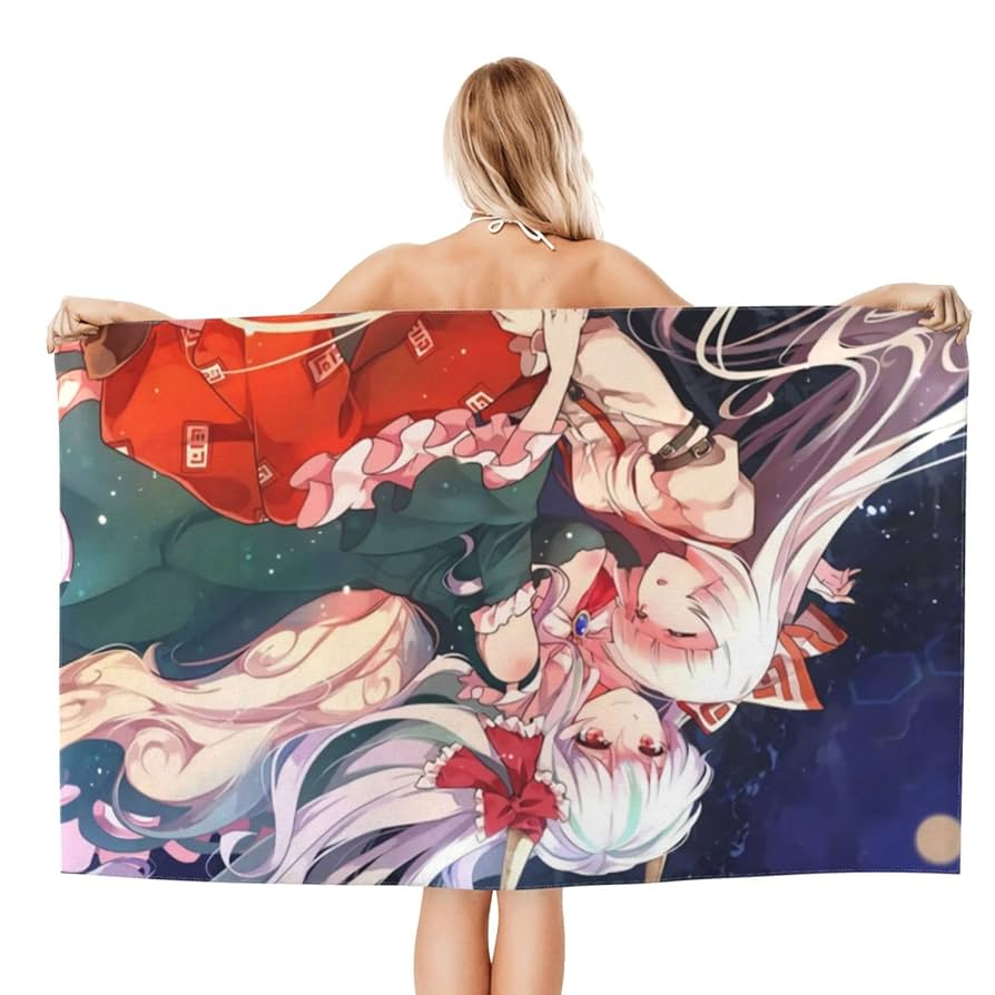 アニメタオル Amazon｜大型ビーチタオル 東方シリーズ 藤原 妹紅 アニメ 大判